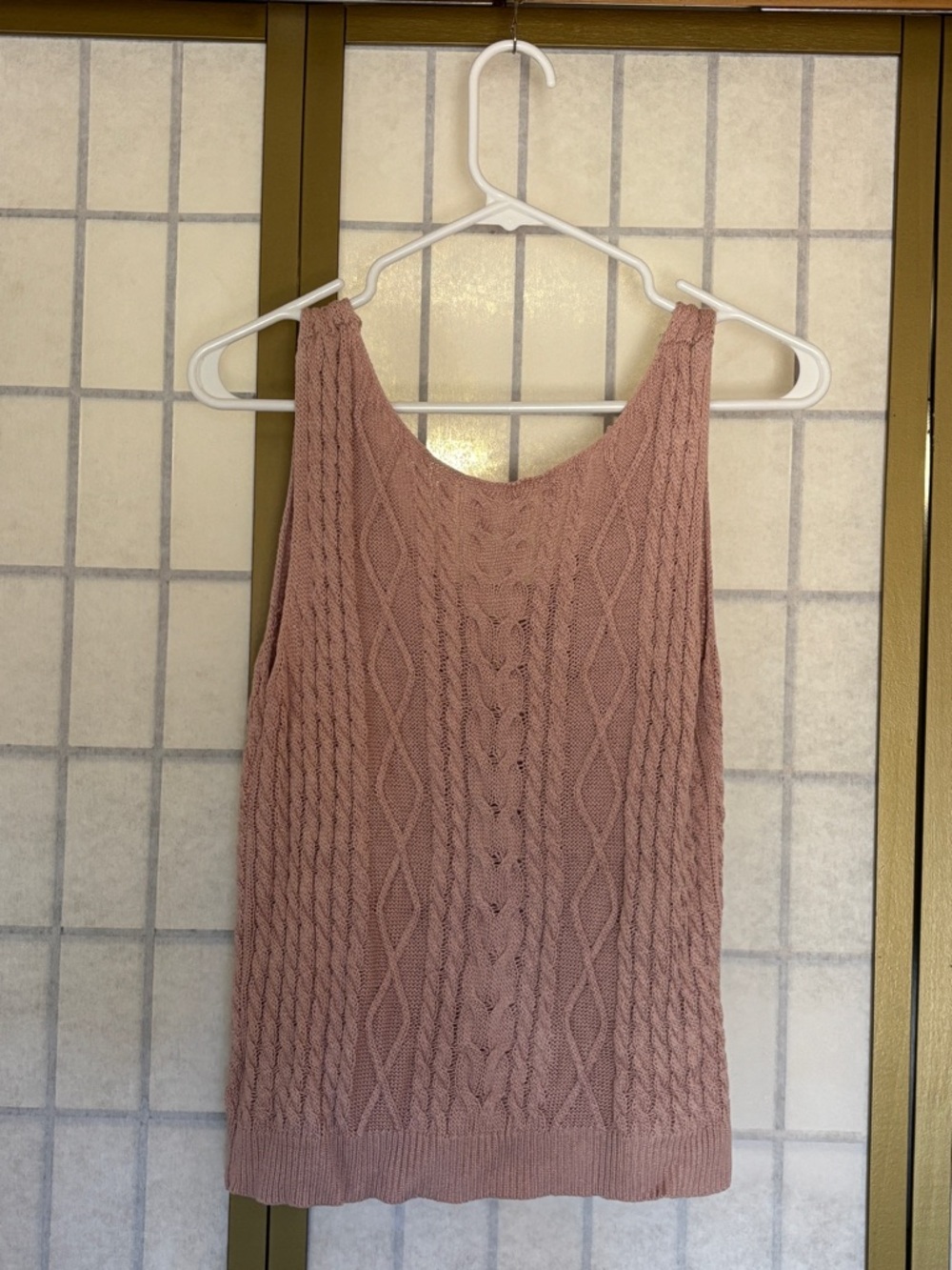 Blush Pink Cottagecore Cable Knit Tank Top, Size XL